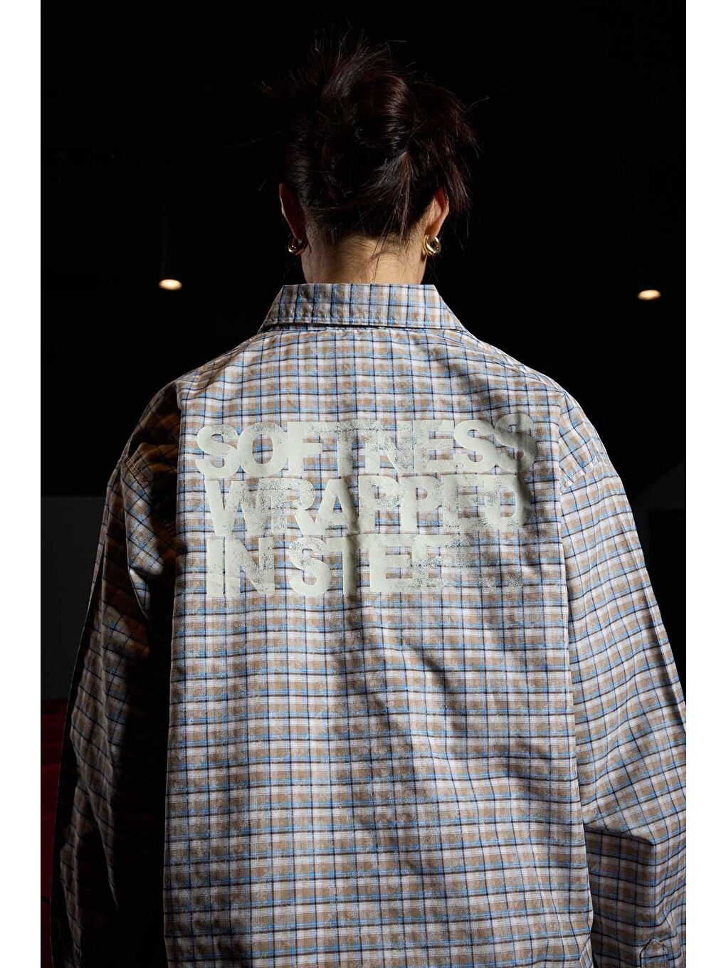 Erkek Boxy Fit Ekose Uzun Kollu Gömlek Bej-6