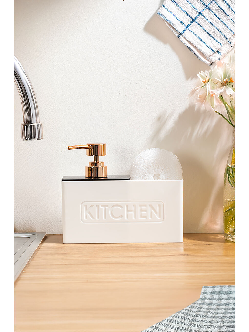 13195 Kitchen Beyaz Sabunluk ve Sıvı Sabunluk Seti-2