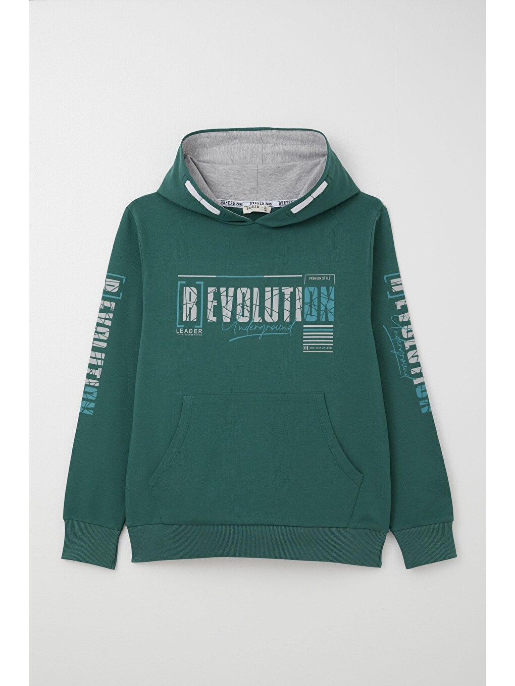 Erkek Çocuk Sweatshirt Kapüşonlu Kanguru Cepli Petrol Yeşili (9 Yaş)
