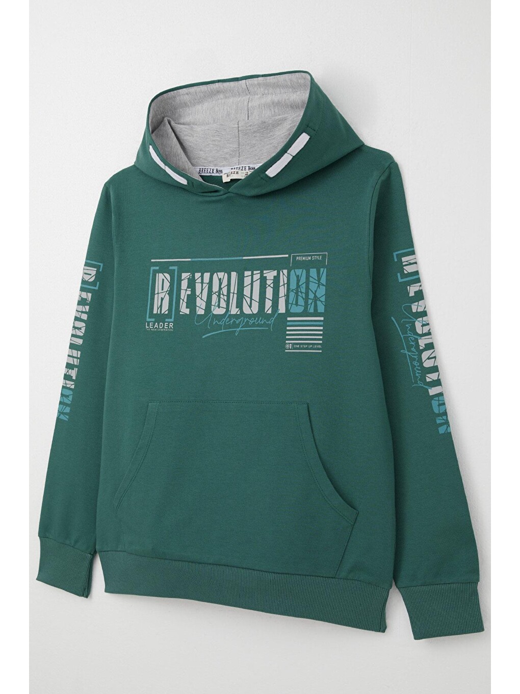 Erkek Çocuk Sweatshirt Kapüşonlu Kanguru Cepli Petrol Yeşili (9 Yaş)-2