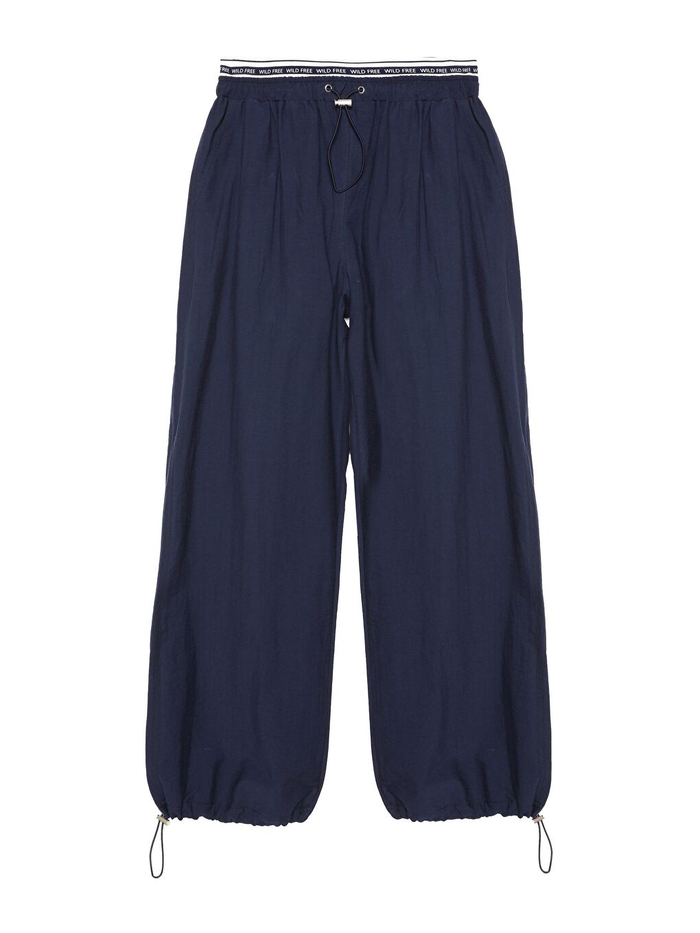 Yazı Baskılı Lastikli Bol Paça Pantolon Lacivert