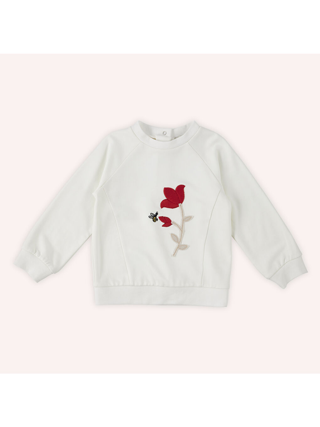 Panço Ekru Kız Çocuk Nakış Detaylı Sweatshirt