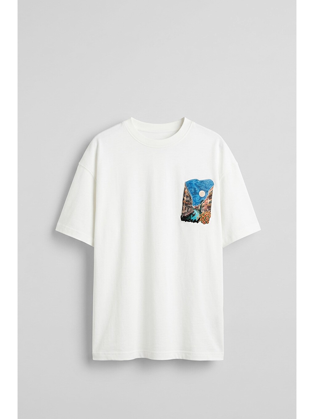 Erkek Oversize Venedik 3d Sırt Baskılı T-shirt Beyaz