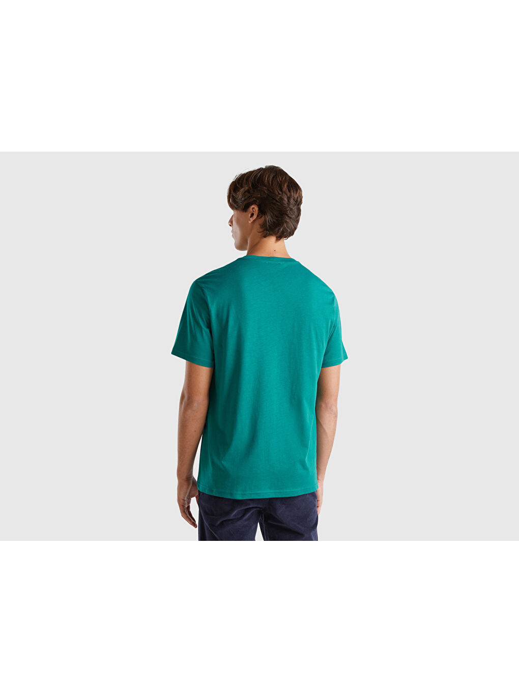 United Colors Of Benetton Erkek Koyu Yeşil %100 Pamuk Önü Logo Baskılı Kısa Kollu Yuvarlak Yaka T-Shirt - 1