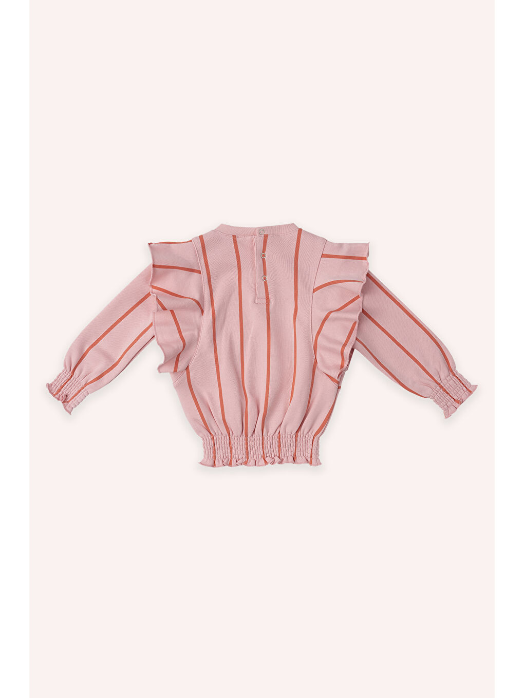 Panço Kız Çocuk Çizgili, Fırfır Detaylı Sweatshirt Pembe - 1