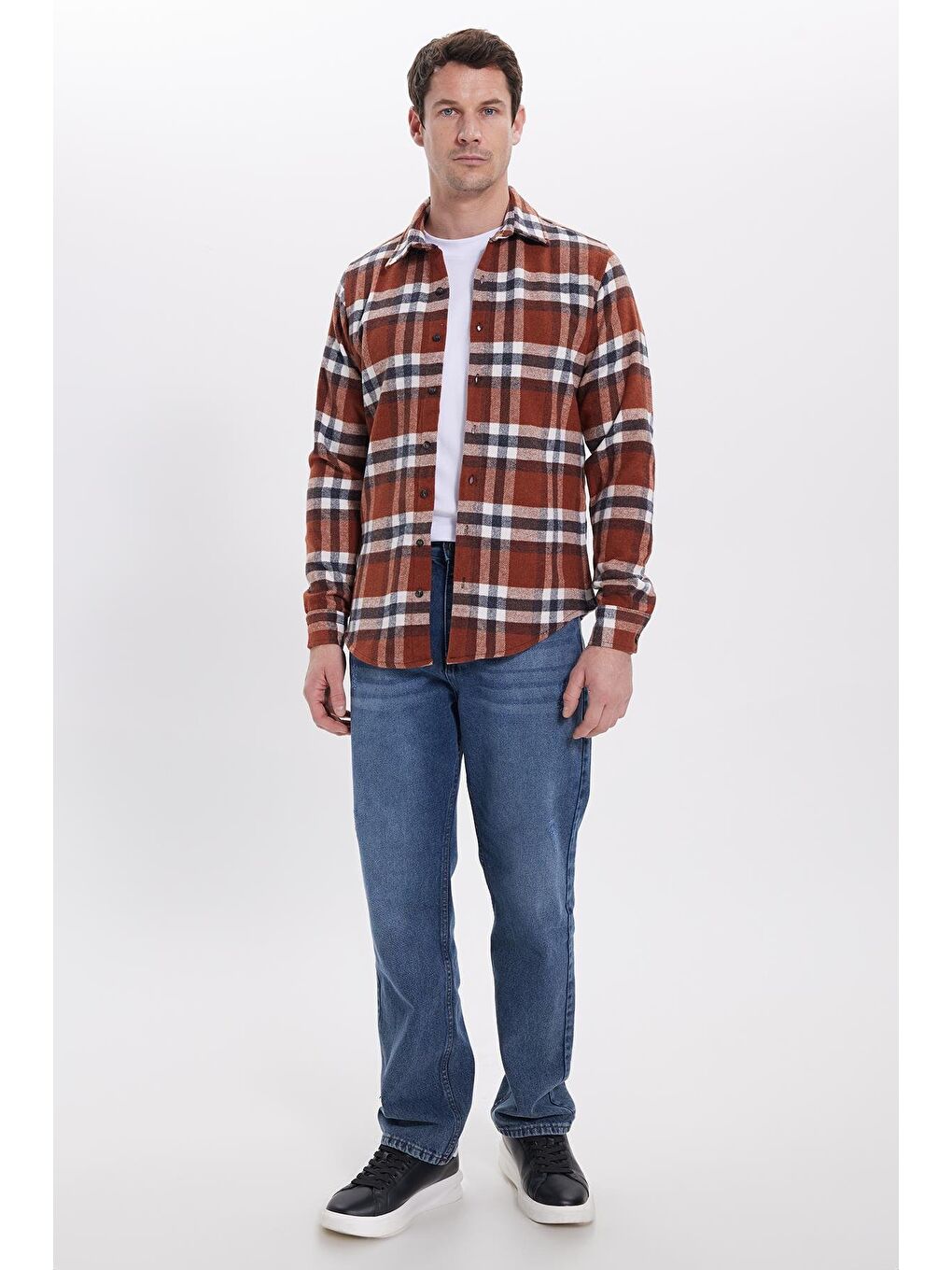 Kahverengi Erkek Slim Fit Dar Kesim Kareli Kışlık Oduncu Gömlek-2