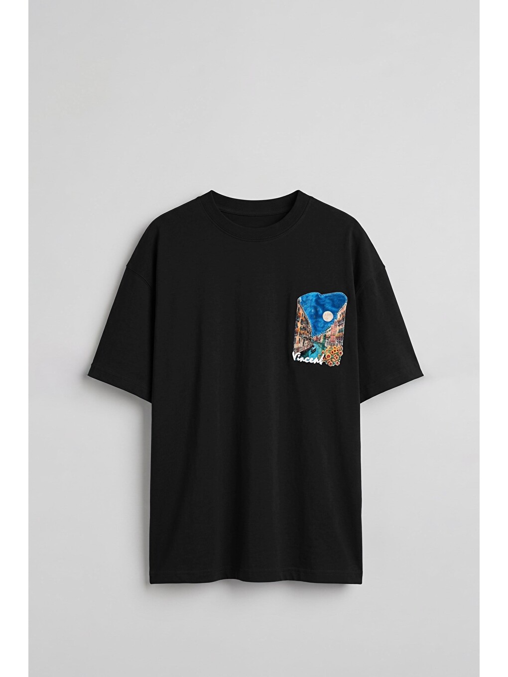 Erkek Oversize Venedik 3d Sırt Baskılı T-shirt Siyah