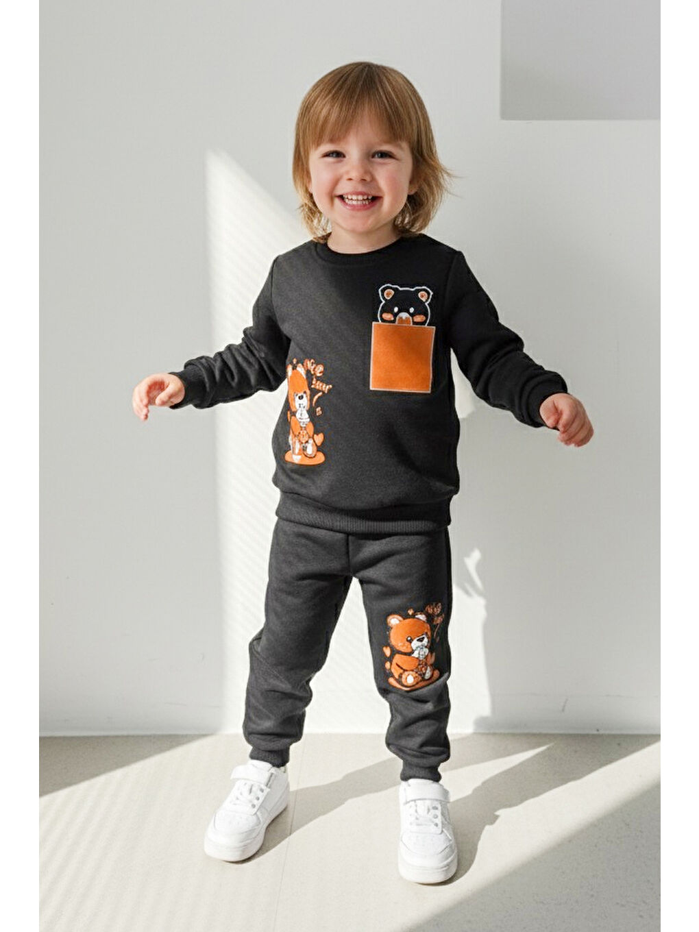 Erkek Çocuk Siyah Baskılı İki İplik İkili Takım - 27968-SIYAH