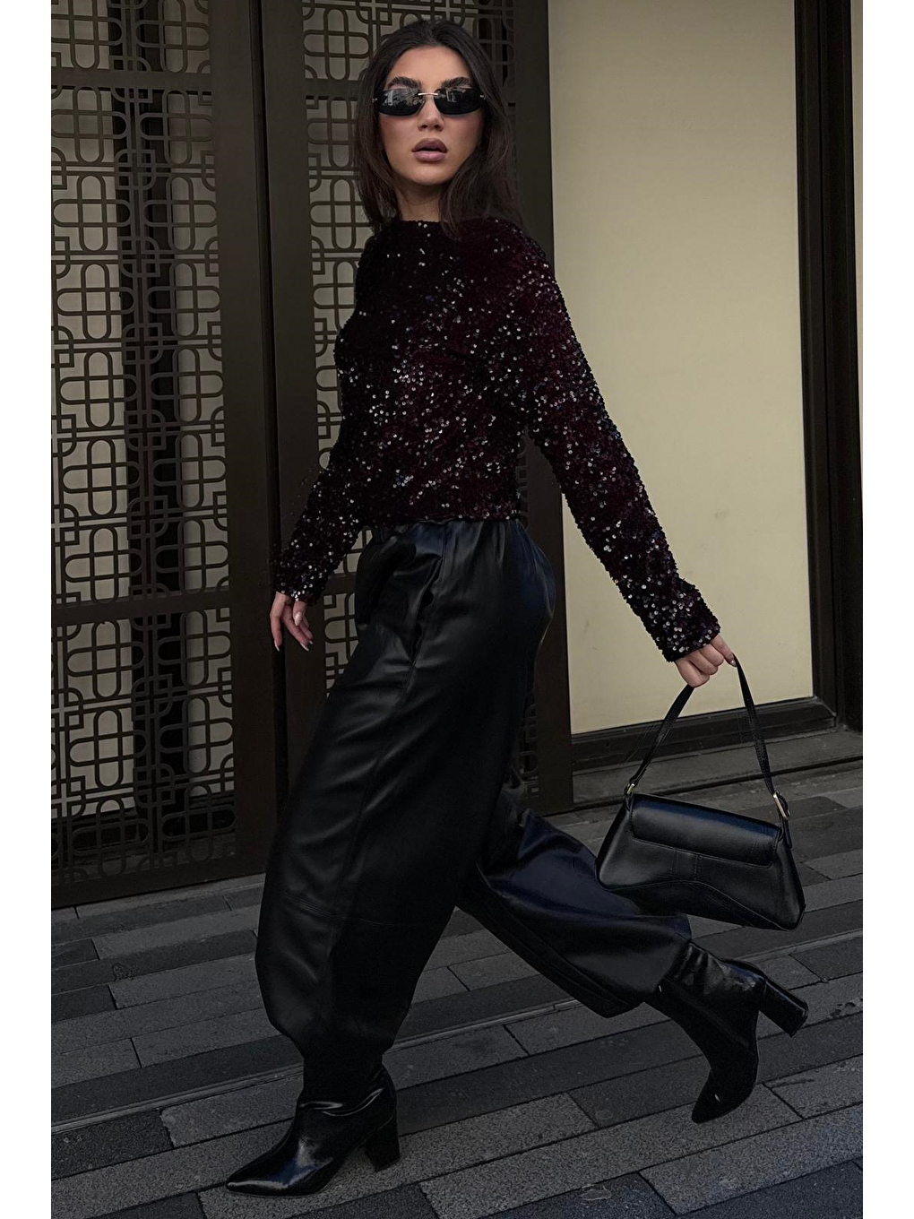 Siyah Lastikli Bel Kadın Deri Balon Pantolon Mg2701-5