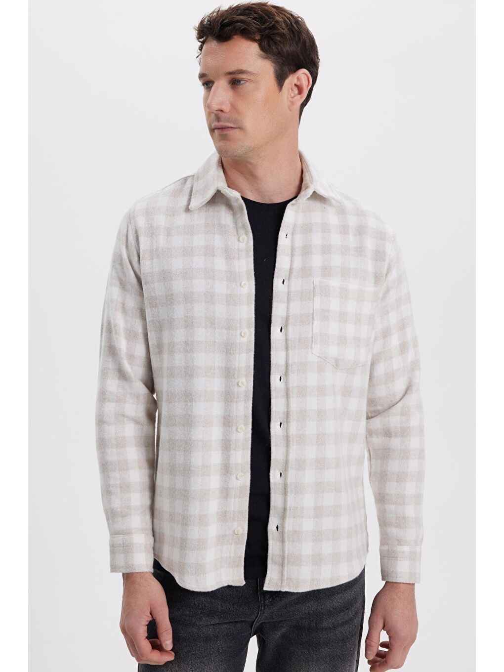 Karışık Erkek Regular Fit Klasik Kesim Büyük Kareli Tep Cepli Oduncu Gömlek