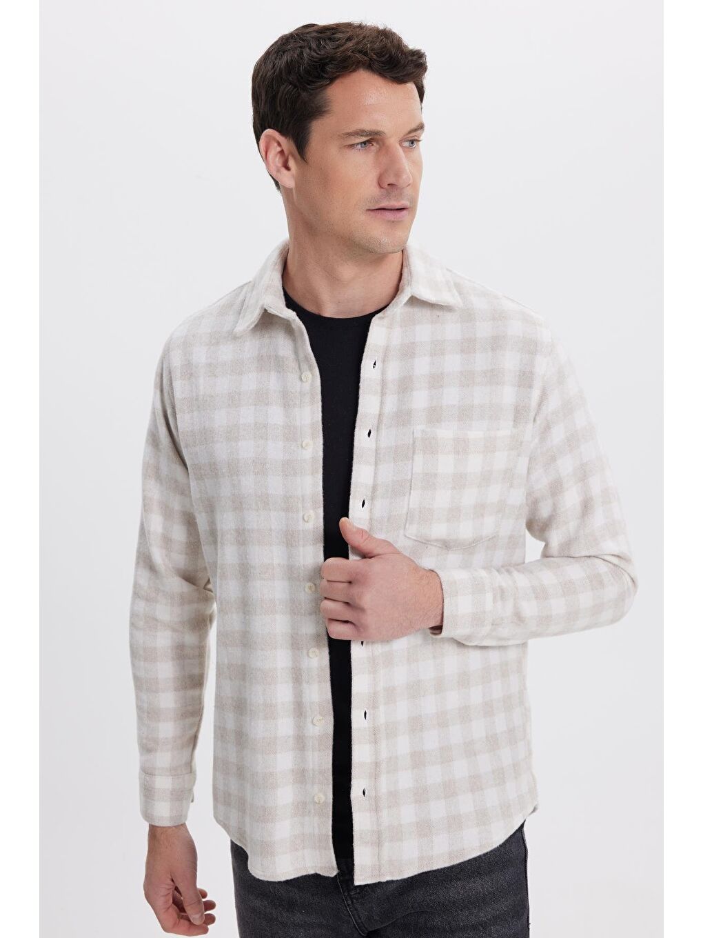 Karışık Erkek Regular Fit Klasik Kesim Büyük Kareli Tep Cepli Oduncu Gömlek-4