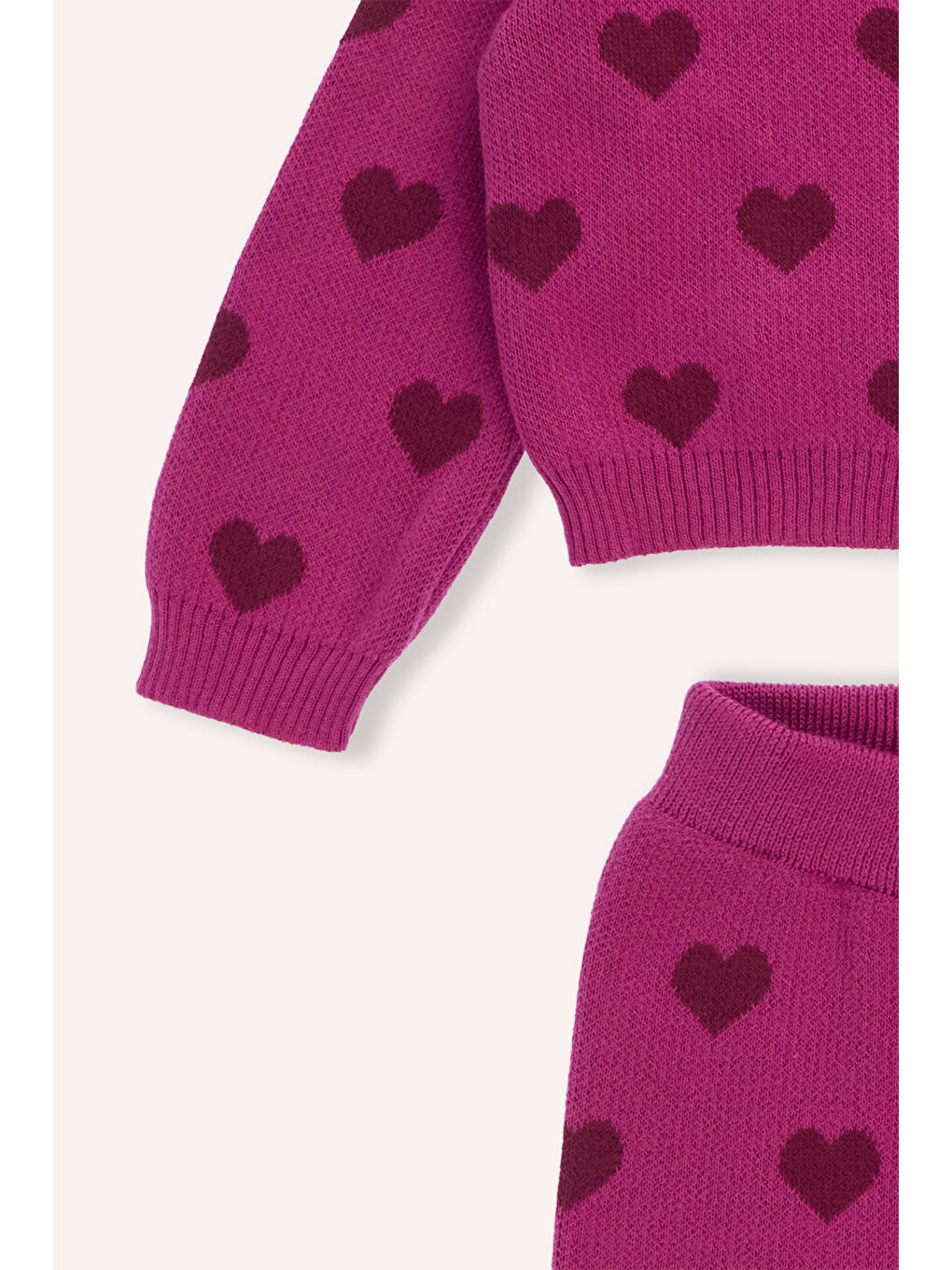 Fuşya Kız Çocuk Kalp Desenli 2'li Triko Takım-1