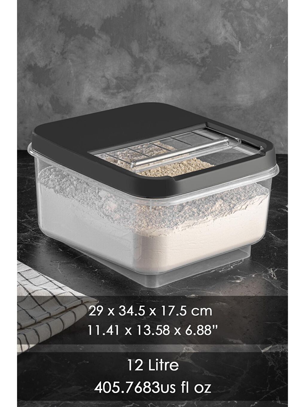 Antrasit 2'li Set - Kayar Kapaklı Bakliyat Saklama Kabı 8 lt - 12 lt-3