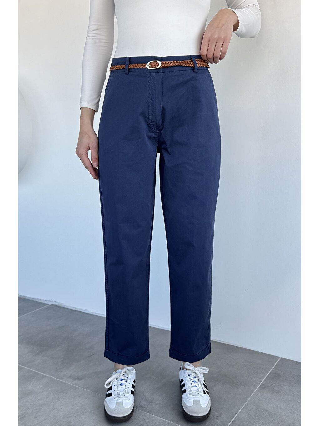 Lacivert Perry Kemerli Kadın Pantolon