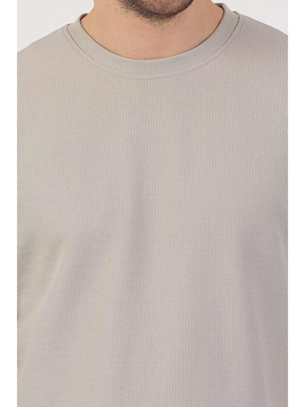 Erkek Pirinç Dokulu Örme Basic Tshirt Gri-5