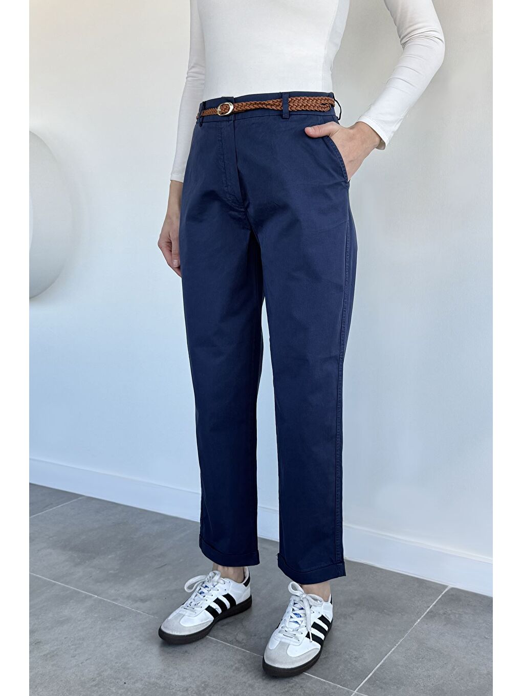 Lacivert Perry Kemerli Kadın Pantolon-1