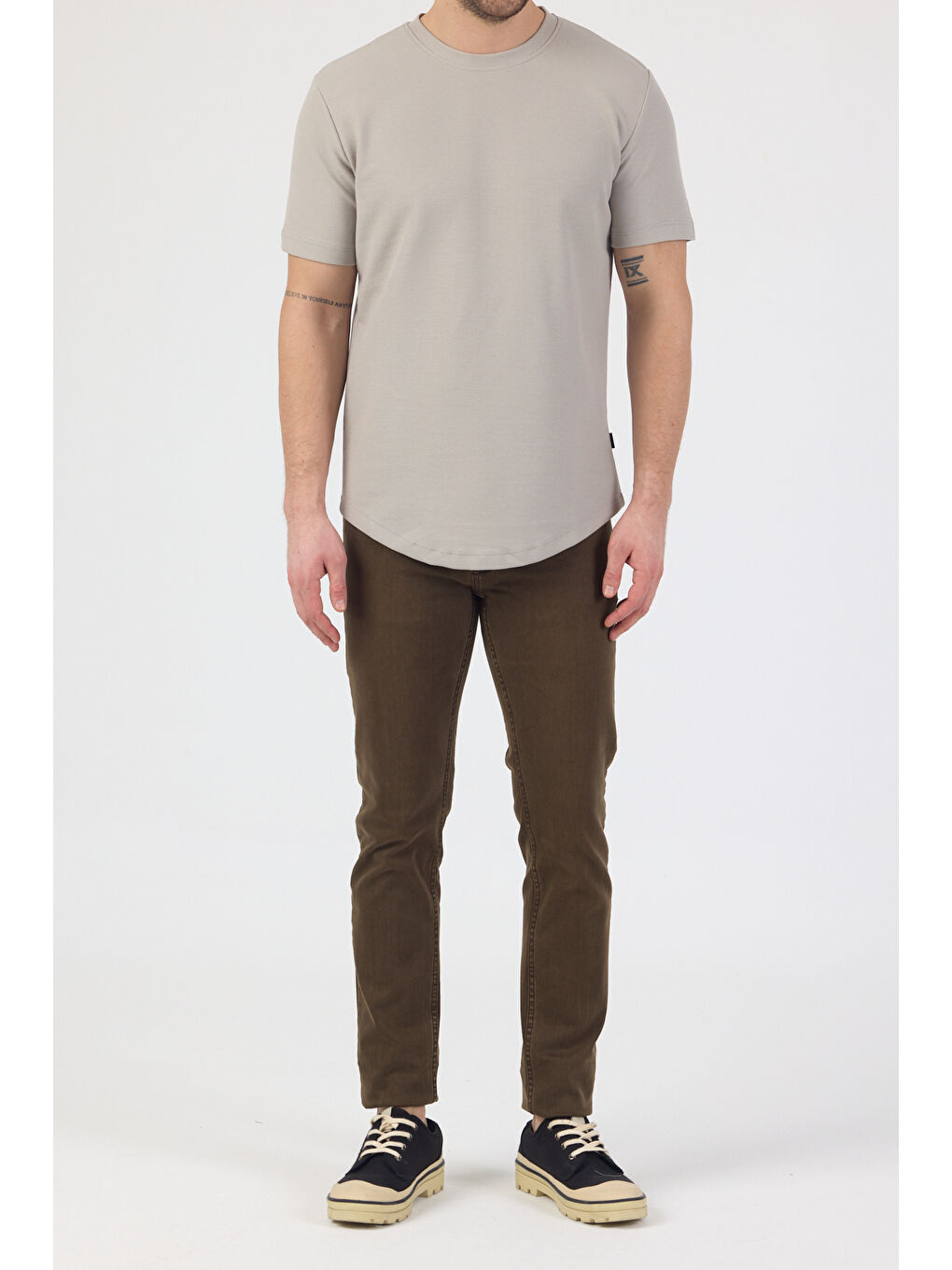 Erkek Pirinç Dokulu Örme Basic Tshirt Gri-6