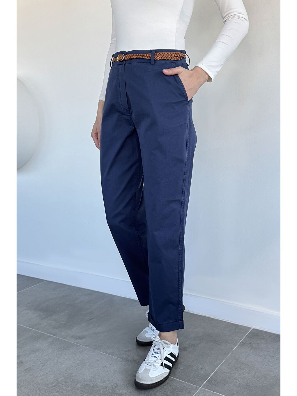 Lacivert Perry Kemerli Kadın Pantolon-2