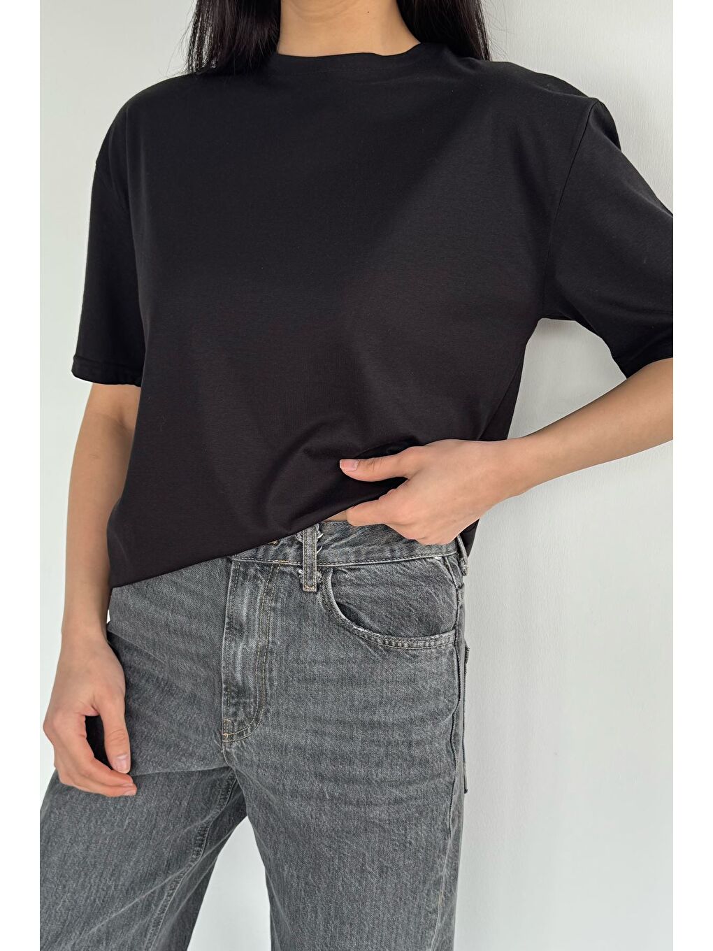 Siyah Oversize Basıc Tişört-2