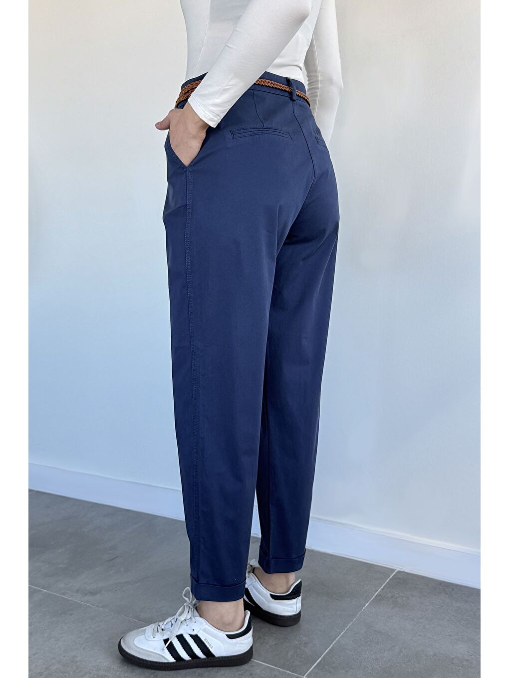 Lacivert Perry Kemerli Kadın Pantolon-3