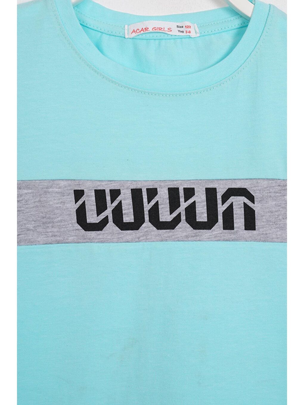 Yeşil Bisiklet Yaka Kısa Kol Yazı Baskılı Mint Renk Kız Çocuk Taytlı Takım-2