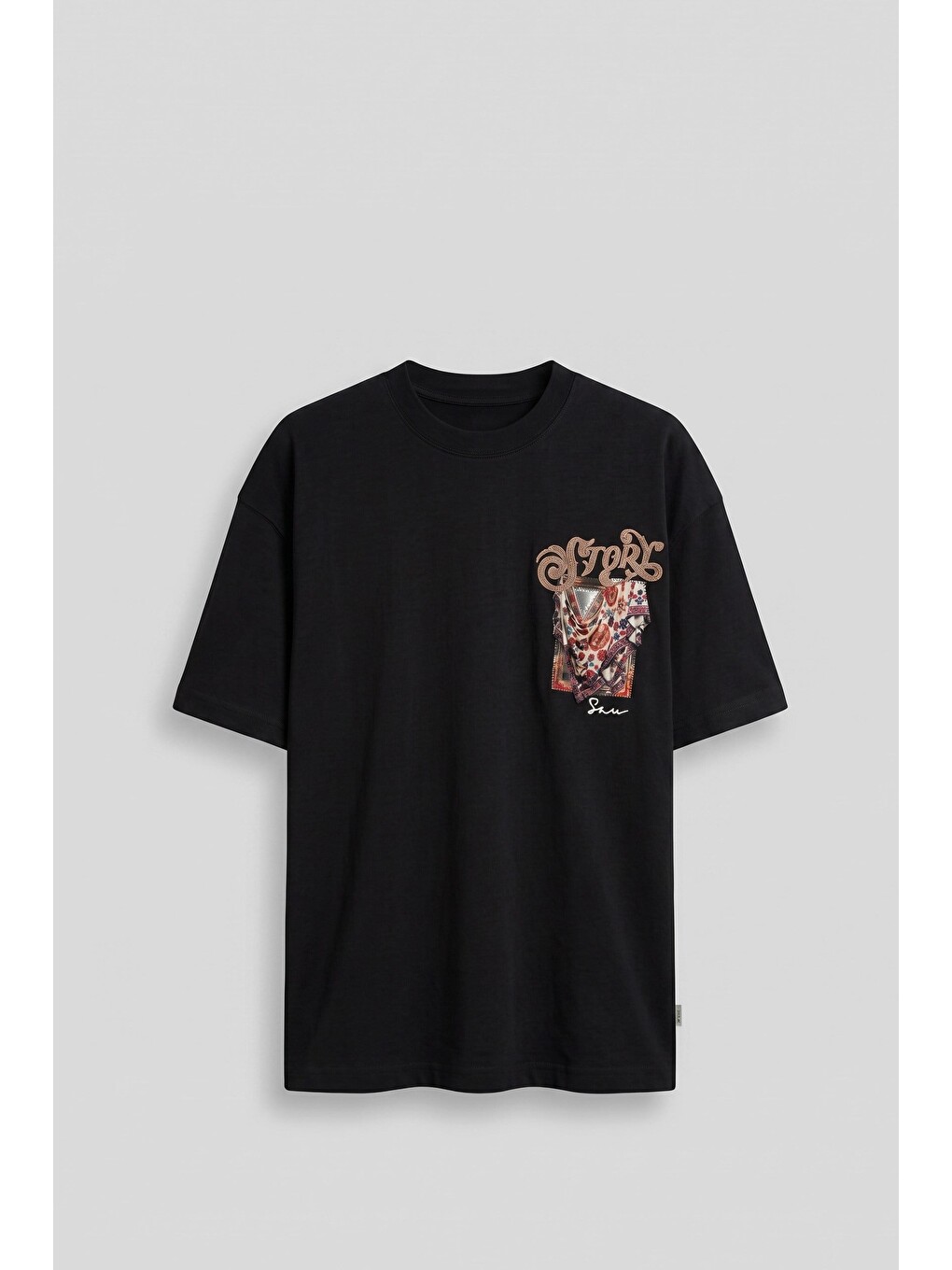 Erkek Oversize Etnik Desenli 3d Sırt Baskılı T-shirt Siyah
