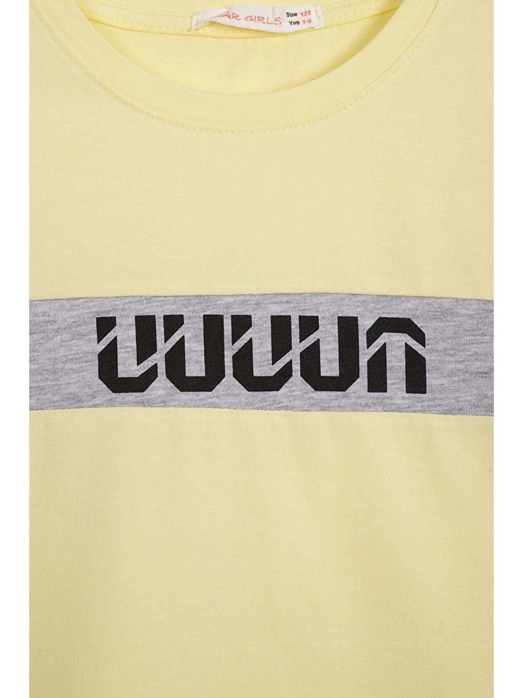 Bisiklet Yaka Kısa Kol Yazı Baskılı Sarı Renk Kız Çocuk Taytlı Takım-2