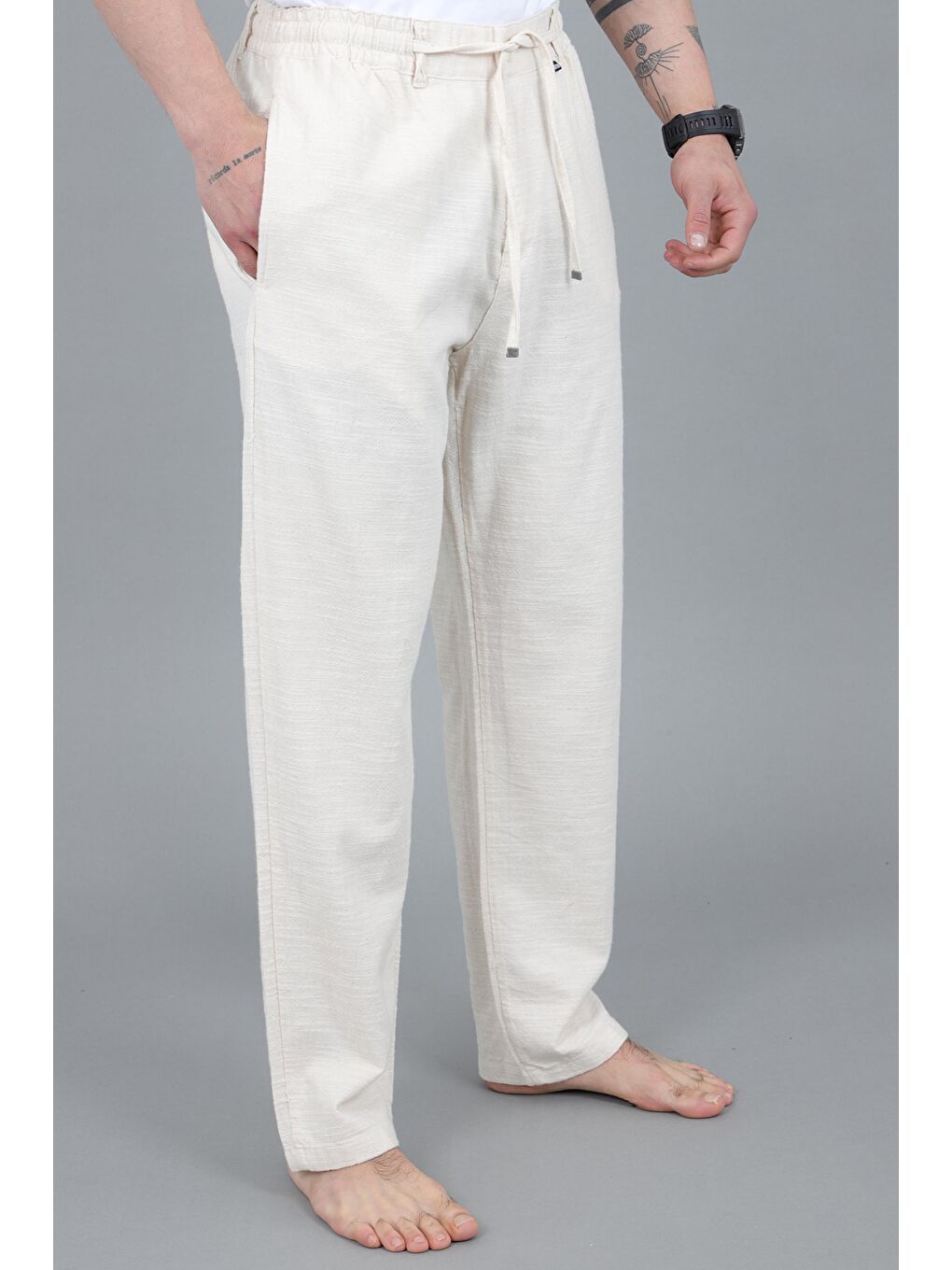Ekru Flamlı Baggy Jogger Pantolon MM 260_0442-3