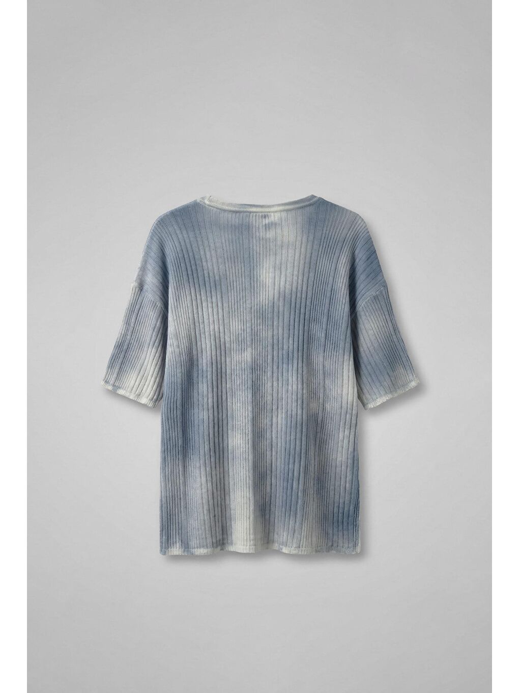 Erkek Super Oversize Desenli Triko T-Shirt Mavi-1