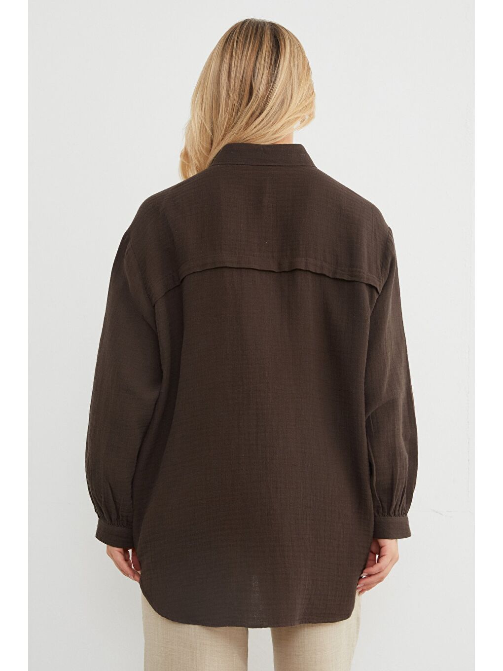 Kahverengi Basic Oversize Gömlek-2