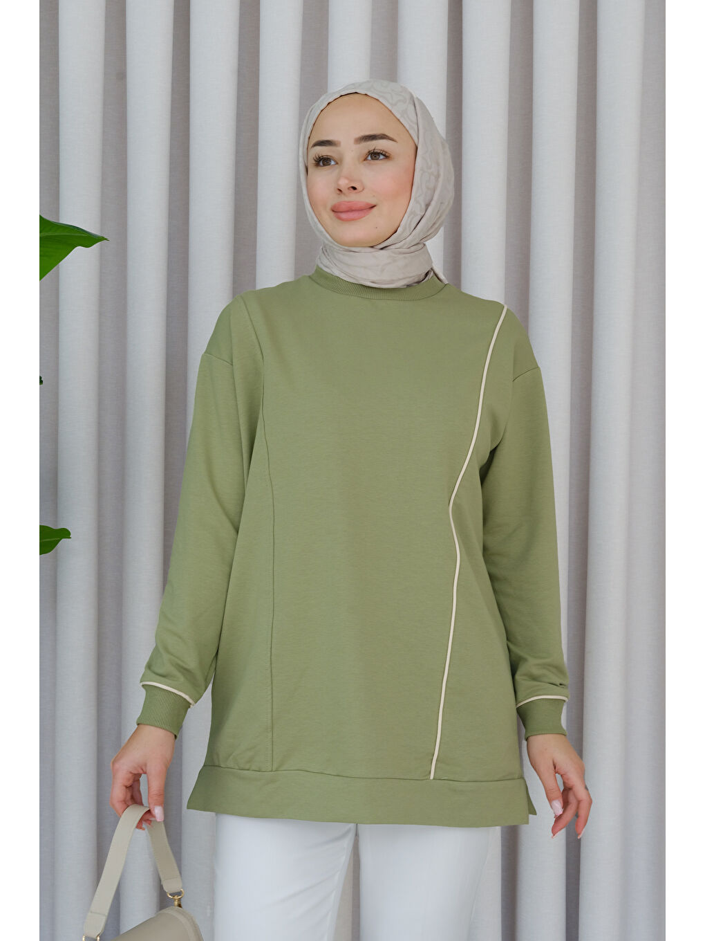 Locco Moda Fıstık Yeşili Biyeli Tunik Fıstık Yeşil