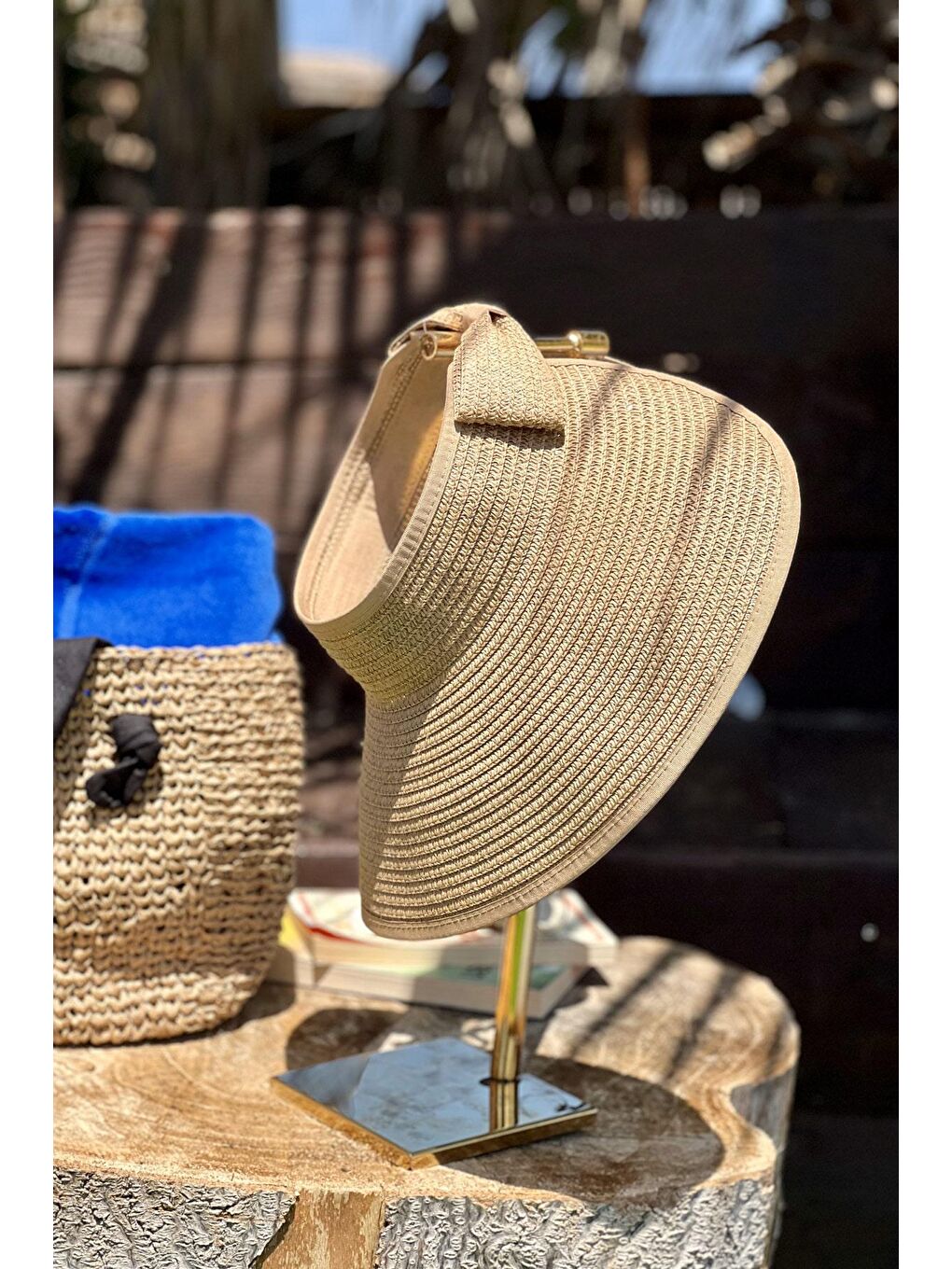 Kahverengi Camel Hasır Vizör Şapka 14624