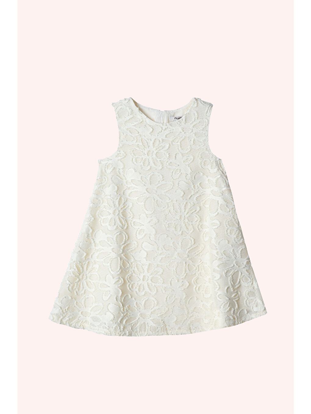 Kız Çocuk Çiçek Dokulu Parti Elbisesi Ekru