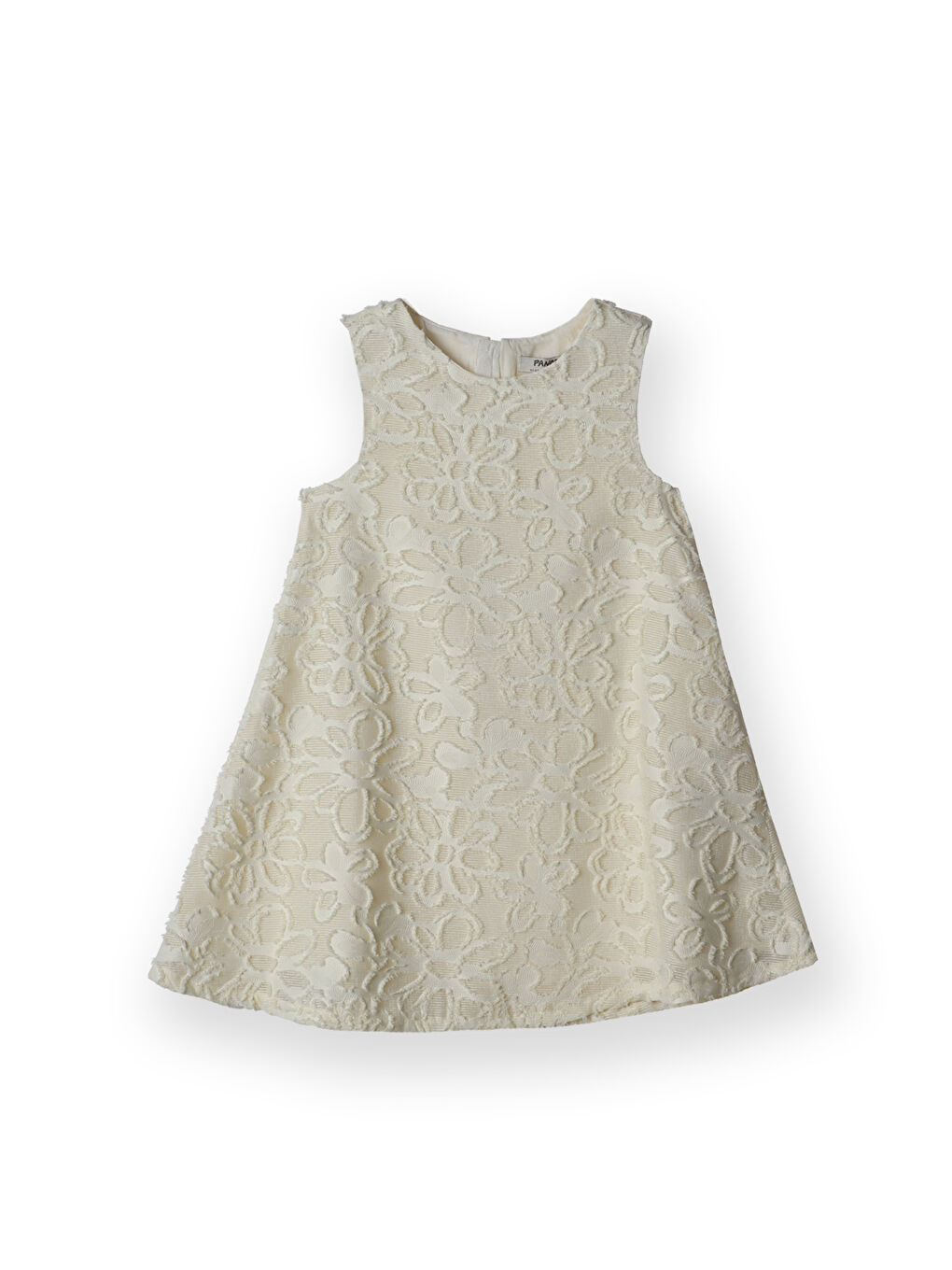Kız Çocuk Çiçek Dokulu Parti Elbisesi Ekru-2