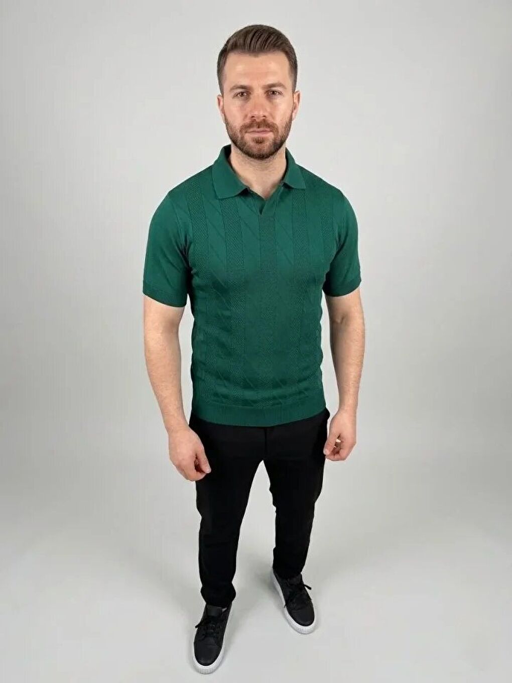 Yeşil Erkek Yazlık Triko Dokuma Tişört-2