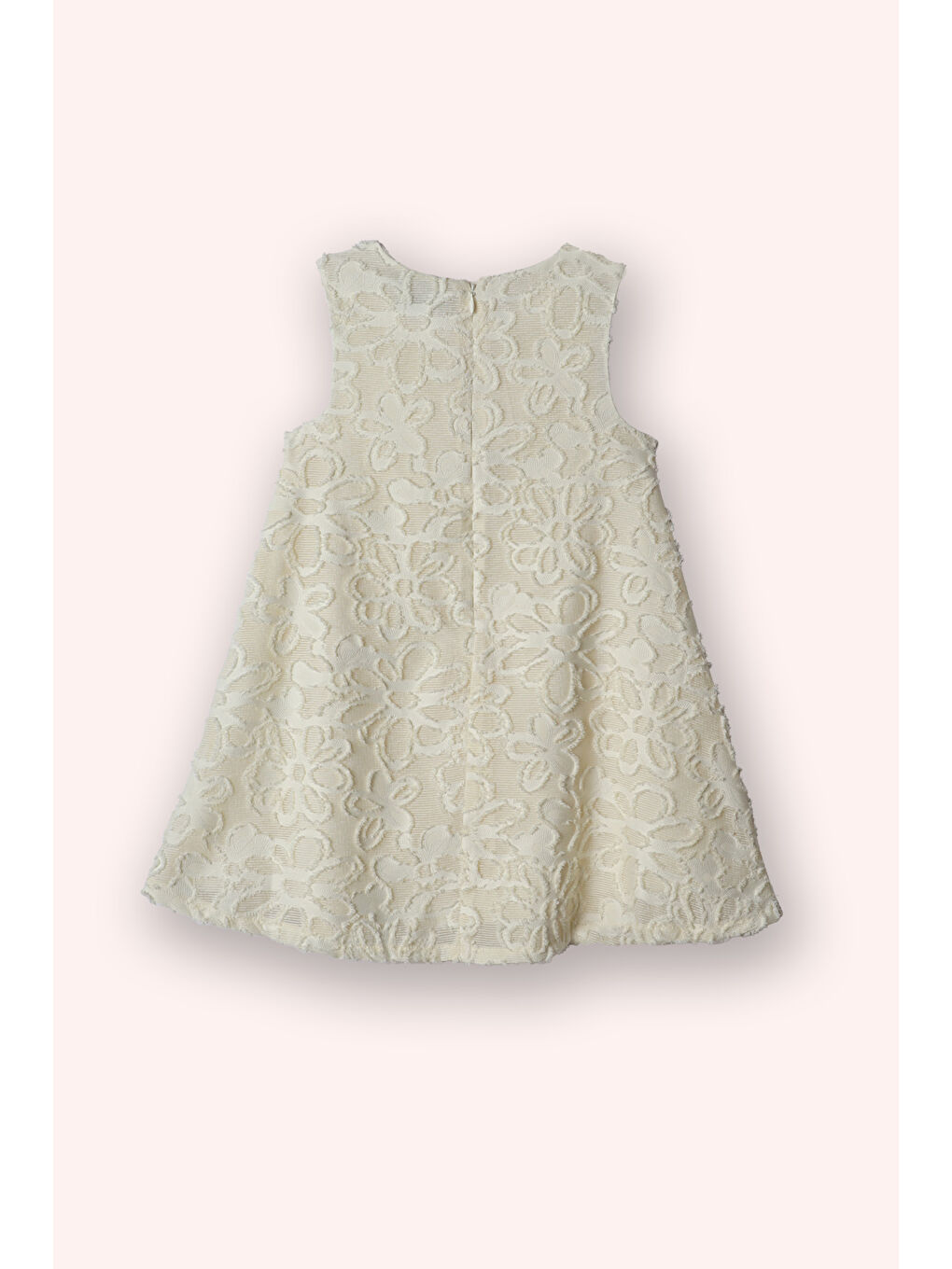 Kız Çocuk Çiçek Dokulu Parti Elbisesi Ekru-5