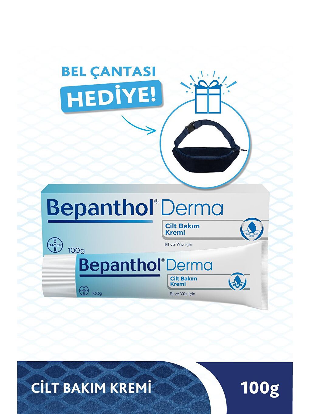 Bepanthol Şeffaf Derma Cilt Bakım Kremi 100g + Bel Çantası Hediye