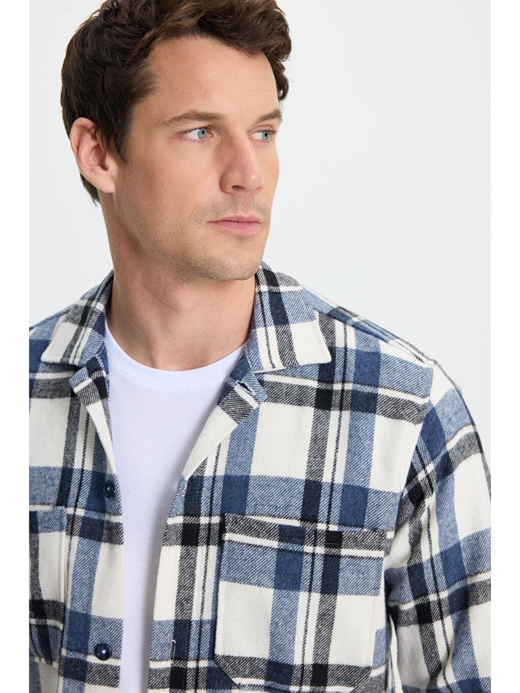 Karışık Erkek Regular Fit Klasik Kesim Çift Cepli Kışlık Oduncu Kareli Gömlek-1