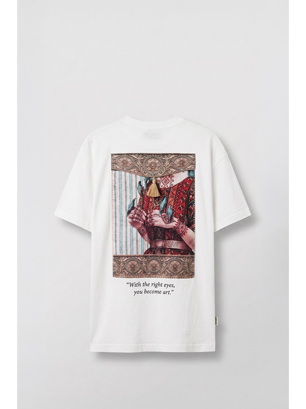 Erkek Oversize Oryantal 3D Sırt Baskılı T-Shirt Beyaz-1