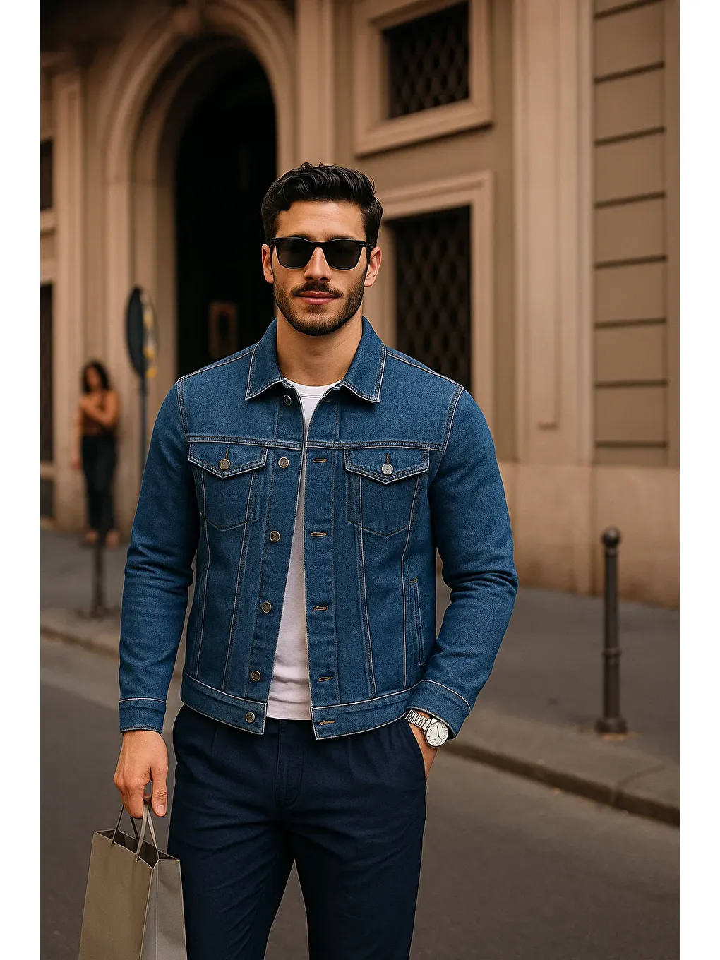 Erkek Günlük Mevsimlik Slim Fit Trend K.Mavi Jean Ceket