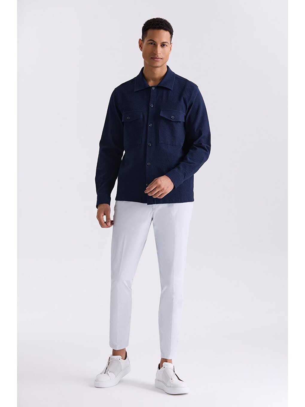 Lacivert Slim Fit Cepli Spor Gömlek-1