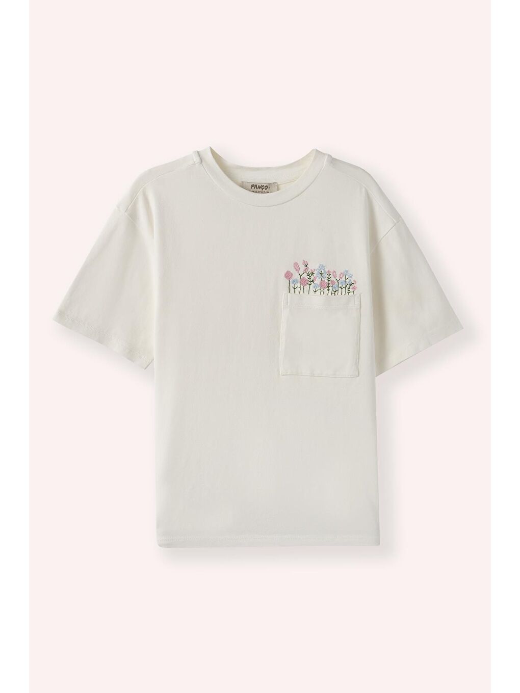 Kız Çocuk Nakış Detaylı T-Shirt Ekru