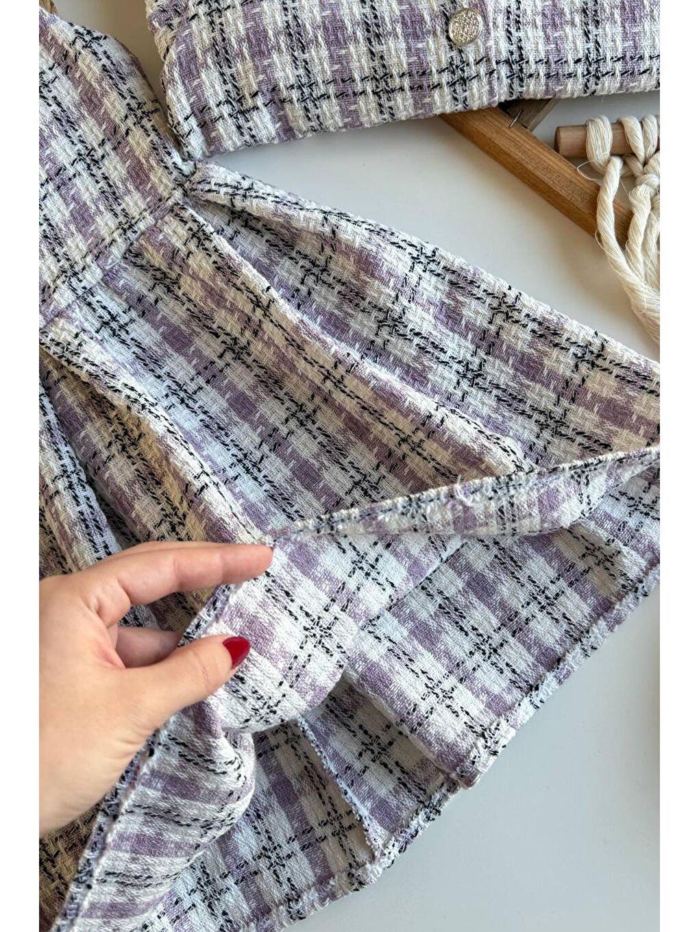 Lila Kız Çocuk Tüvit Kumaş Elbise Ve Ceket 2'Li Takım-2