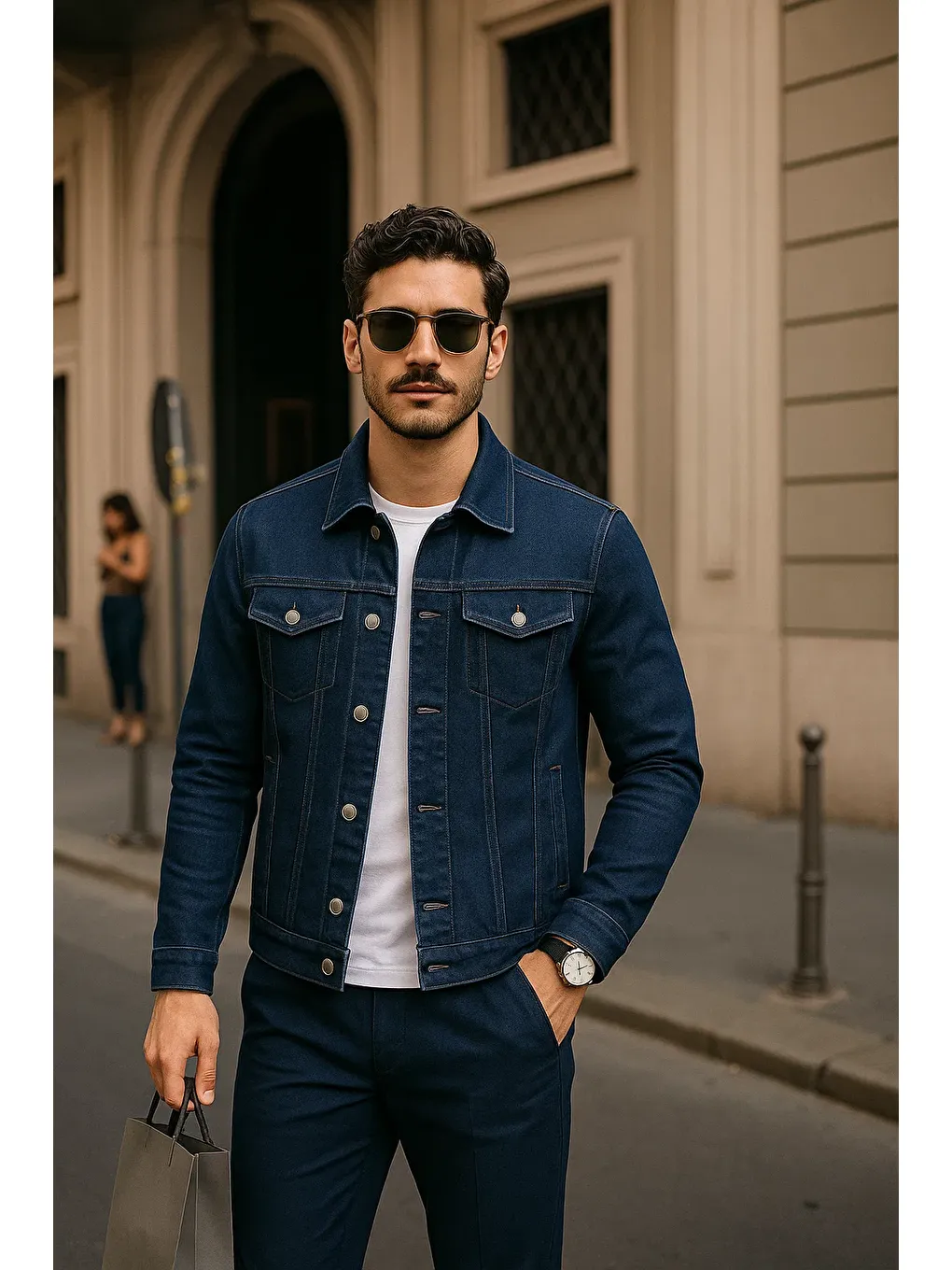 Erkek Günlük Mevsimlik Slim Fit Trend Lacivert Jean Ceket-3
