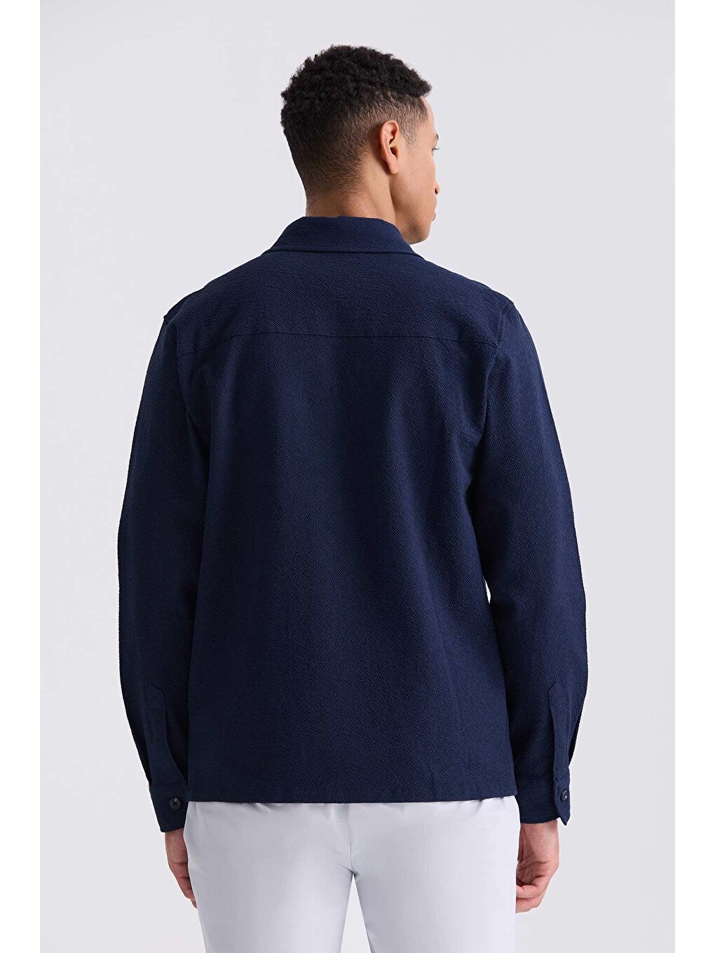 Lacivert Slim Fit Cepli Spor Gömlek-3