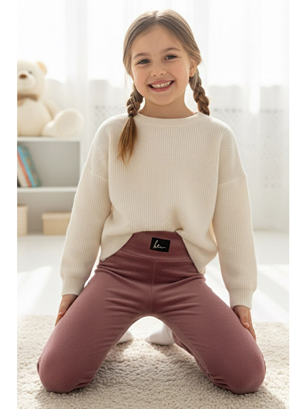 Pembe Kız Çocuk Gul Kurusu Armalı Raporlu Tayt - 27962-GUL-KURUSU