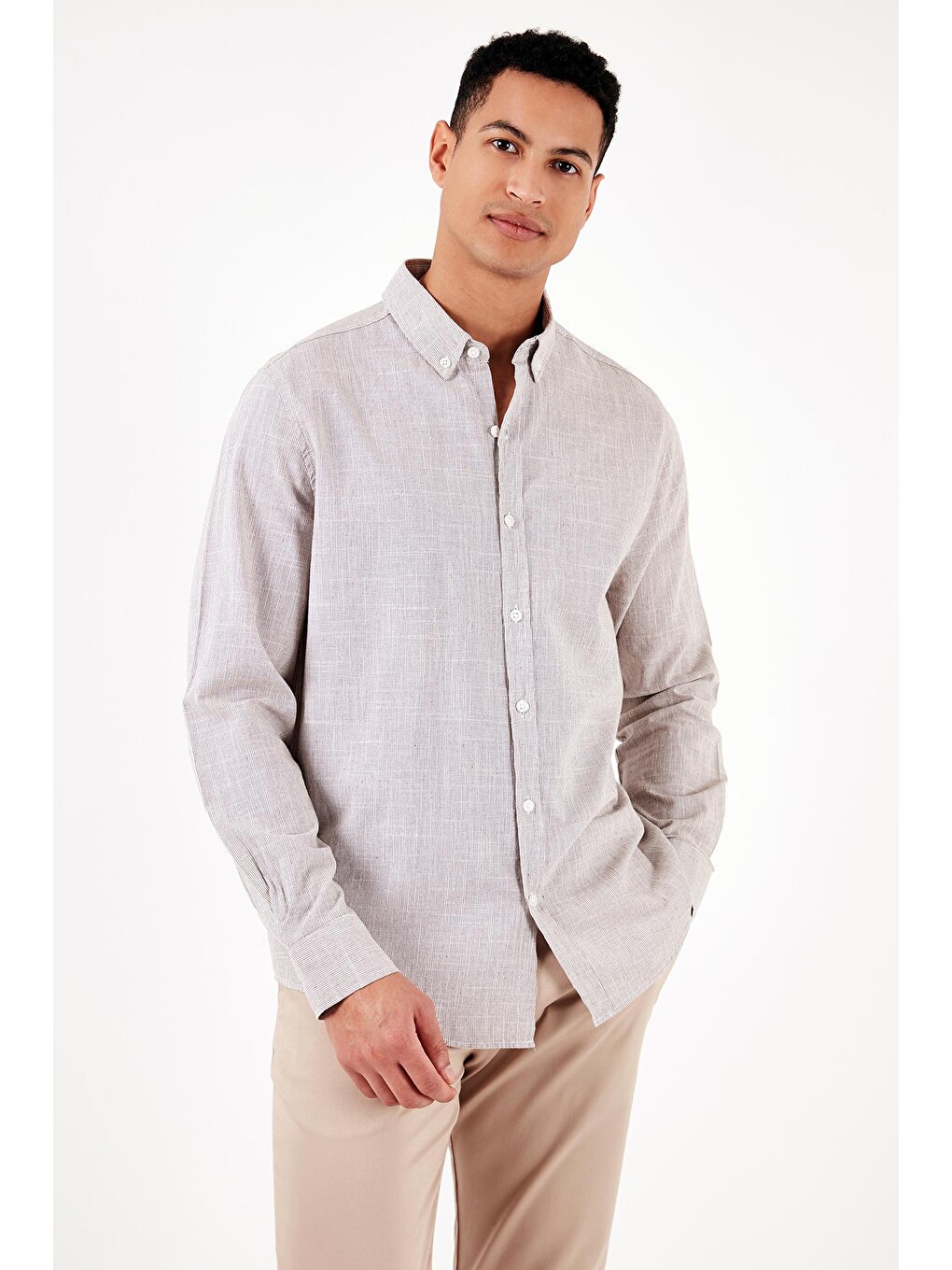 Kahverengi Pamuklu Regular Fit Düğmeli Yaka Gömlek Cf24s116488-2