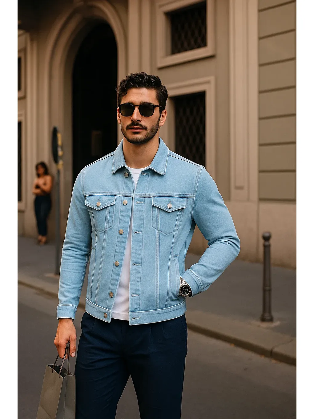 Erkek Günlük Mevsimlik Slim Fit Trend B.Mavi Jean Ceket-1
