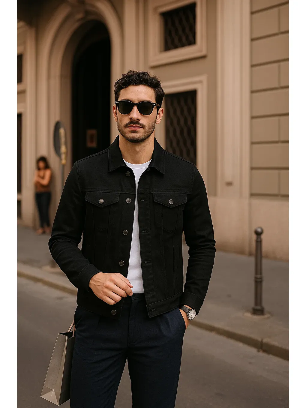 Erkek Günlük Mevsimlik Slim Fit Trend Siyah Jean Ceket-1