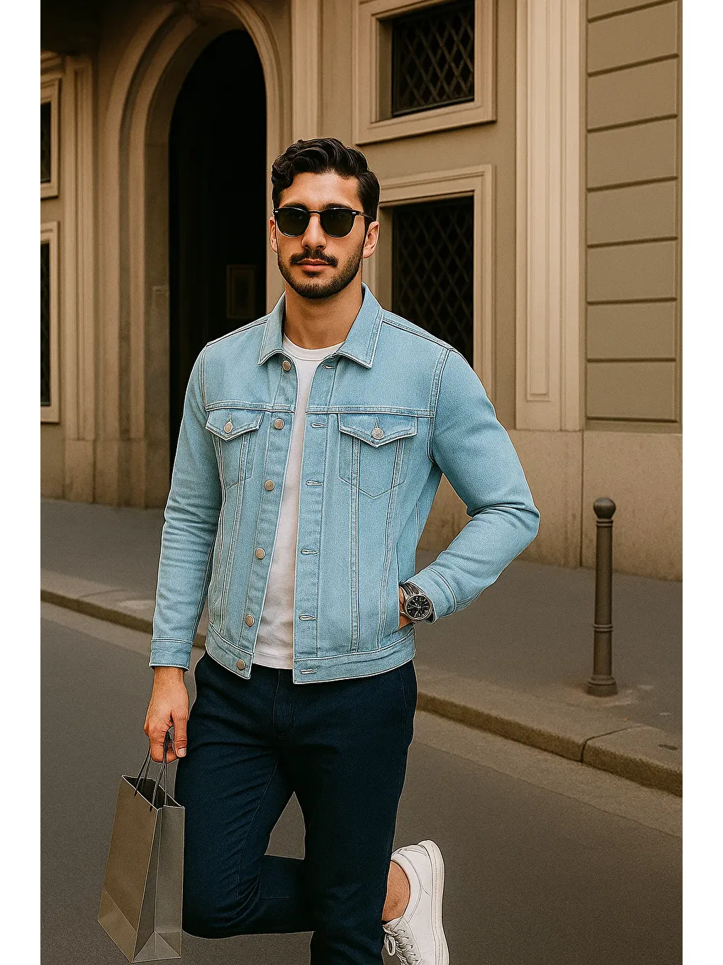 Erkek Günlük Mevsimlik Slim Fit Trend B.Mavi Jean Ceket-2